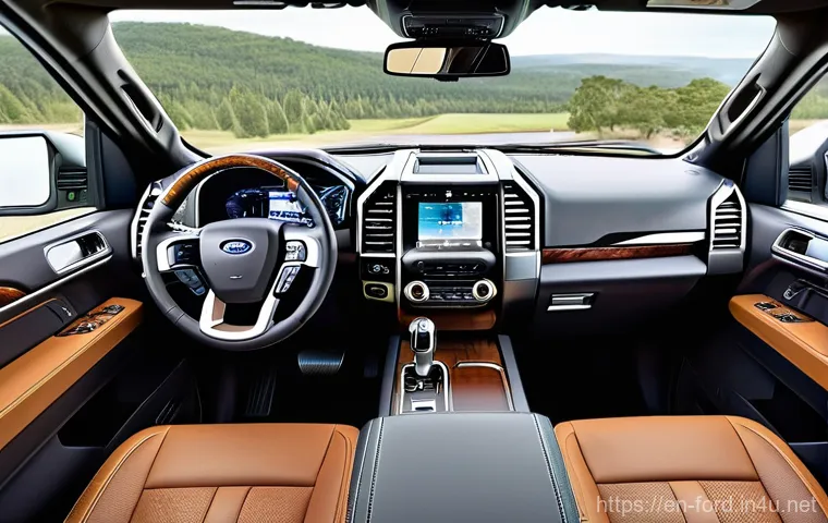 포드 익스페디션의 고급 트림 리뷰 - **Prompt 1: The Luxurious Digital Command Center**
    "A sophisticated and modern interior shot of ...