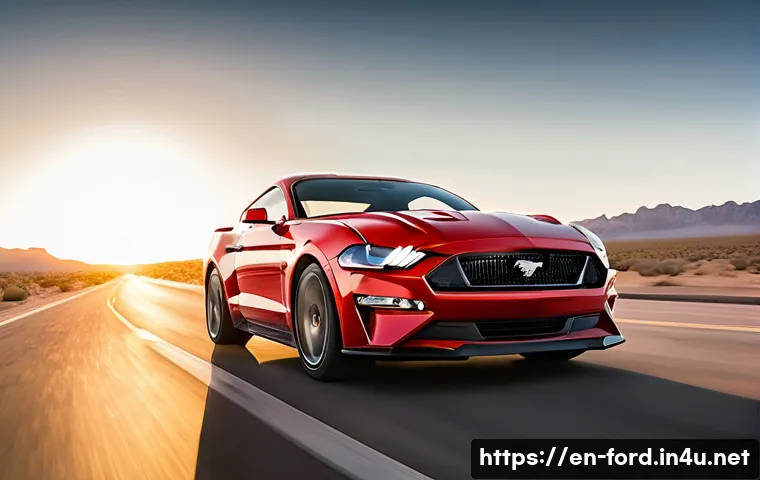 포드 머스탱의 스포츠 퍼포먼스 - **Prompt:** A dynamic, low-angle shot of a Ford Mustang GT (S650 generation) in a vibrant metallic r...