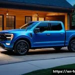 포드 F 150 라이트닝의 충전 시간 - A detailed scene showing a Ford F-150 Lightning plugged into a Level 2 home charger in a modern subu...